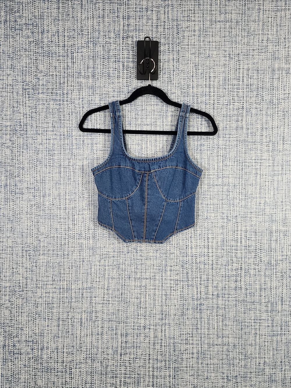 Japna Denim Corset Crop Top Size Small Smocked Bustier Pointed Hem Cotton